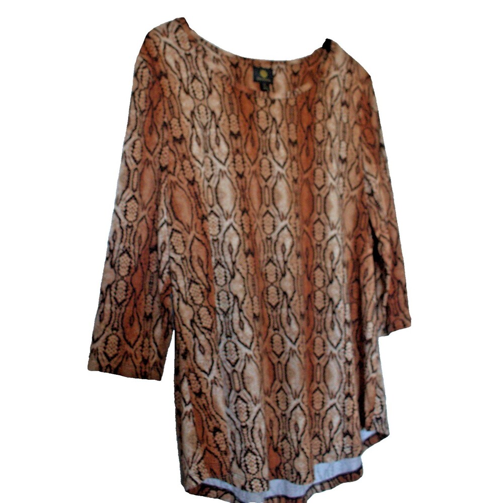 JM Collection Python Print 3/4 Sleeve Scoop Neck Top Stretchy Womens XL‎
